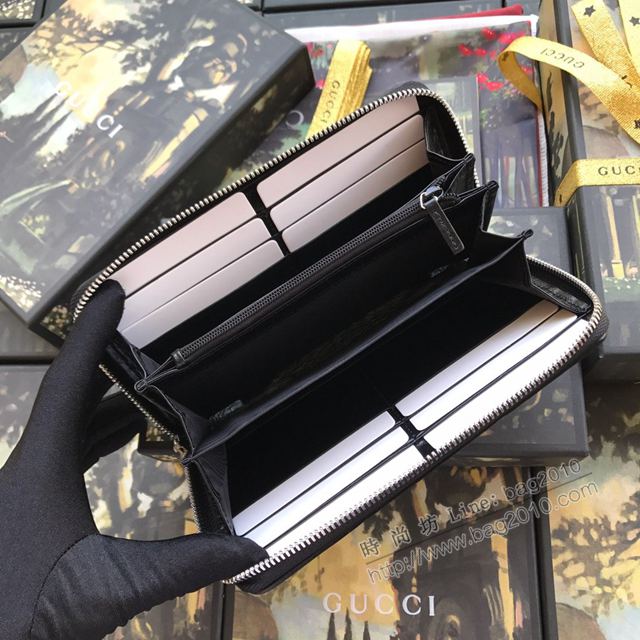 Gucci包 古馳錢包 575988黑全皮 復古義大利皮革拉鏈包 gucci黑色拉鏈長錢包  gudj1031